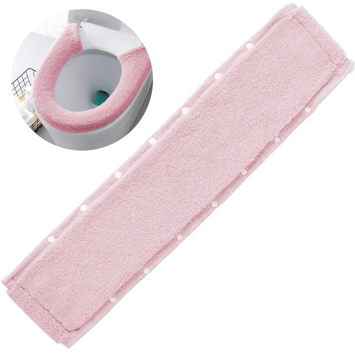 Deze toiletbrilhoes is voorzien van drukknopen, is elastisch, wasbaar, gemaakt van vezels en is eenvoudig te installeren en schoon te maken.