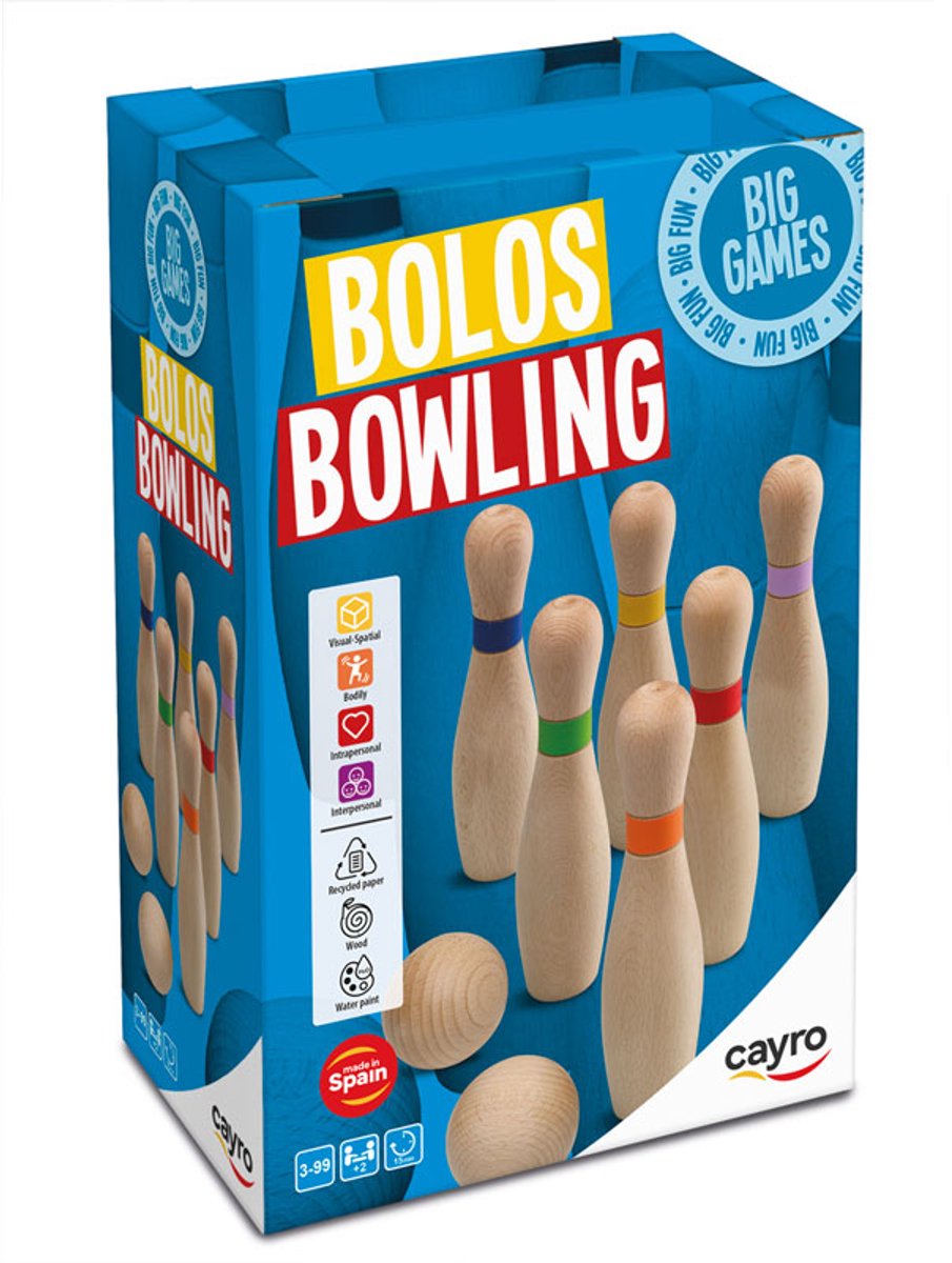 Cayro Bowling - Klassiek Miniatuur Kegelspel van Hout in Retro Verpakking - 6 Houten Kegels en 2 Houten Ballen - Geschikt Binnen en Buiten - 1-8 Spelers - Vanaf 3 Jaar - Cayro Collection