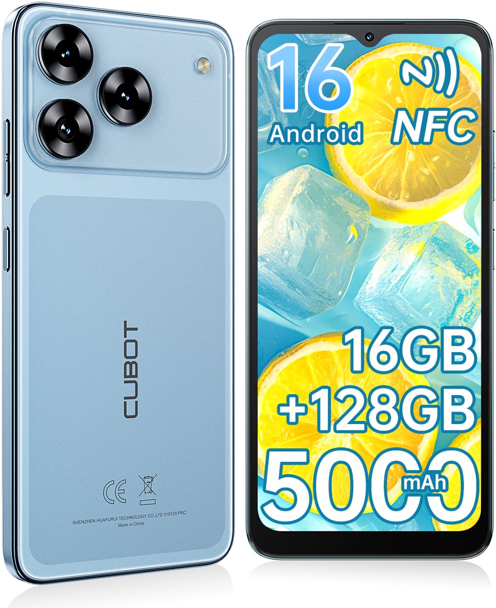 CUBOT A50 Smartphone - 20GB RAM - 128GB ROM - 6,58" - Android 16 - 5000 mAh - NFC - GPS - Blauw