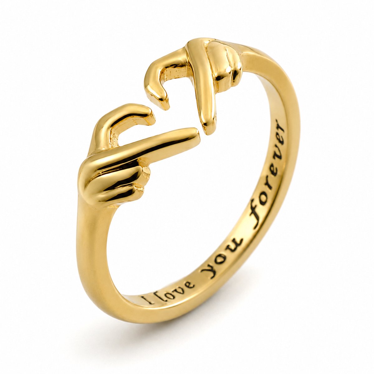 Matthew Studio® Hartvormige Knuffelring Dames - Goudkleurig - Verstelbare Ring - Handjes Design