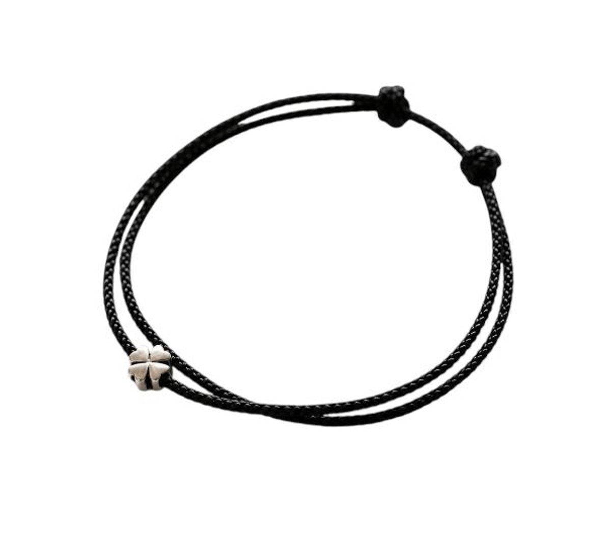 Geluksarmband - geluksbrenger - klavertje vier armband - klein klavertje zwart touw 1 stuks