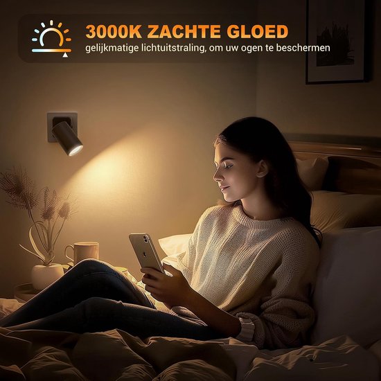 Nachtlamp - Stopcontact lamp - Donkerte Verlichting - Draaibaar 320 graden - 0-100 Lumen - Zwart — afbeelding 4