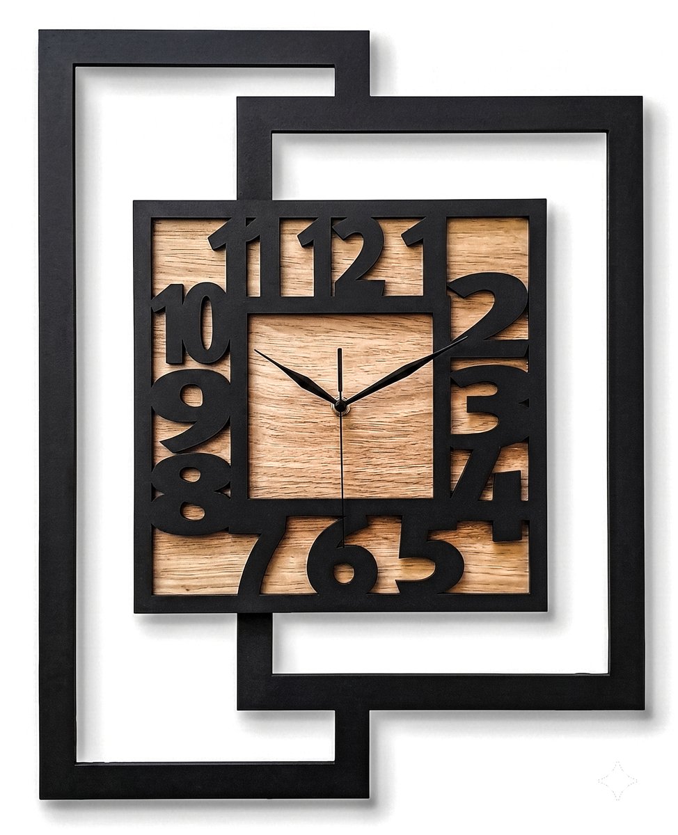Handgemaakte Grote Houten Wandklok – Modern Minimalistisch Design, Rechthoekig Verticaal, Leesbare cijfers, Geruisloos,Zonder Tikkend Geluid – Voor Woonkamer, Slaapkamer, Keuken – Unieke Wanddecoratie, Industrieel Design & Stil Uurwerk, rustiek hout