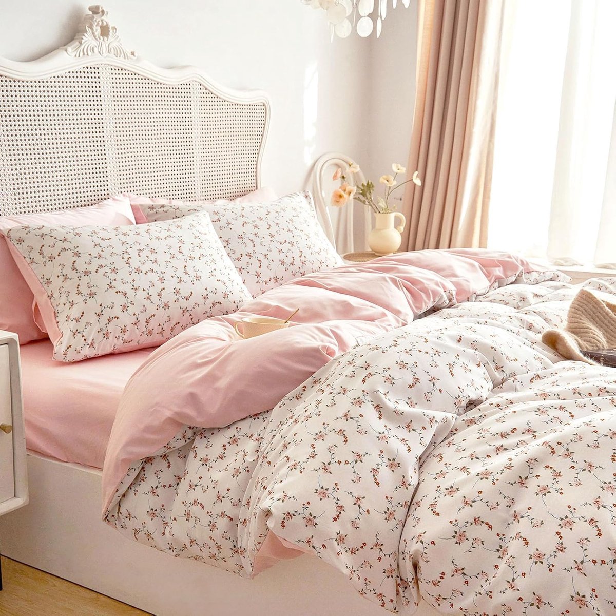 Dekbedovertrekset 135x200 cm - Renforcé - Bladerdessin - Met Ritssluiting - Roze