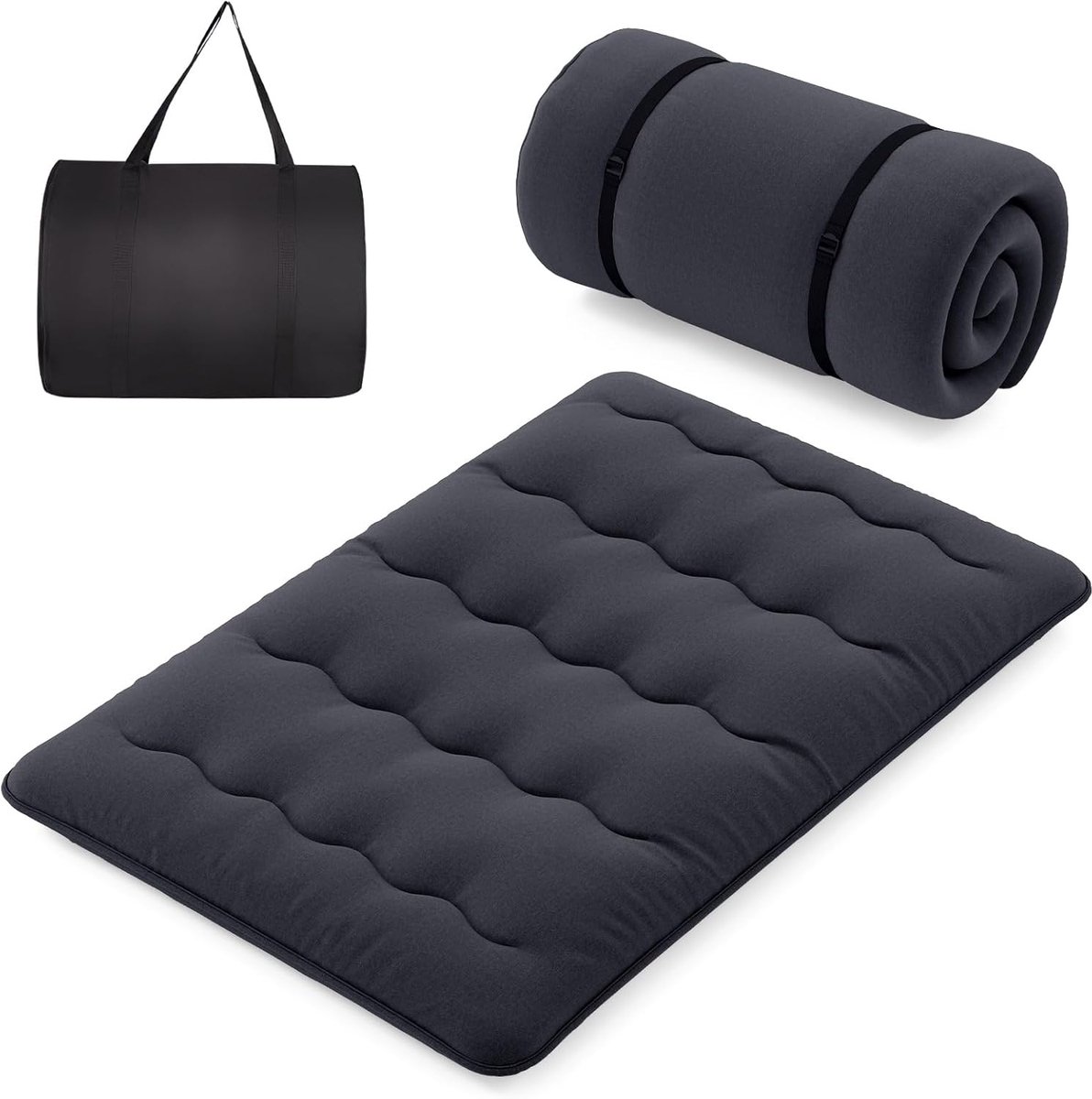 COSTWAY Japanse futon matras, tatami-mat, vloermat, vouwmatras met wasbare overtrek, opvouwbare slaapmat met draagtas, 140 x 200 cm, zwart