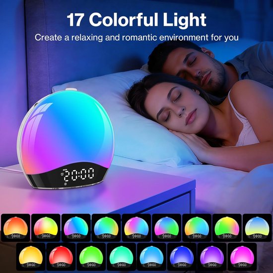 Wekker - Natuurlijke geluiden - Rustig wakker worden - 18 Kleuren licht - 48 Watt-uur - Wit — afbeelding 3