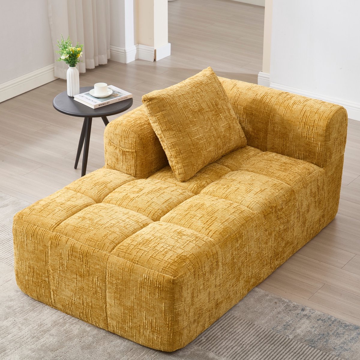 Sweiko Chaise longue - Gestoffeerde bank - Geen montage nodig - Met kussens - Geel