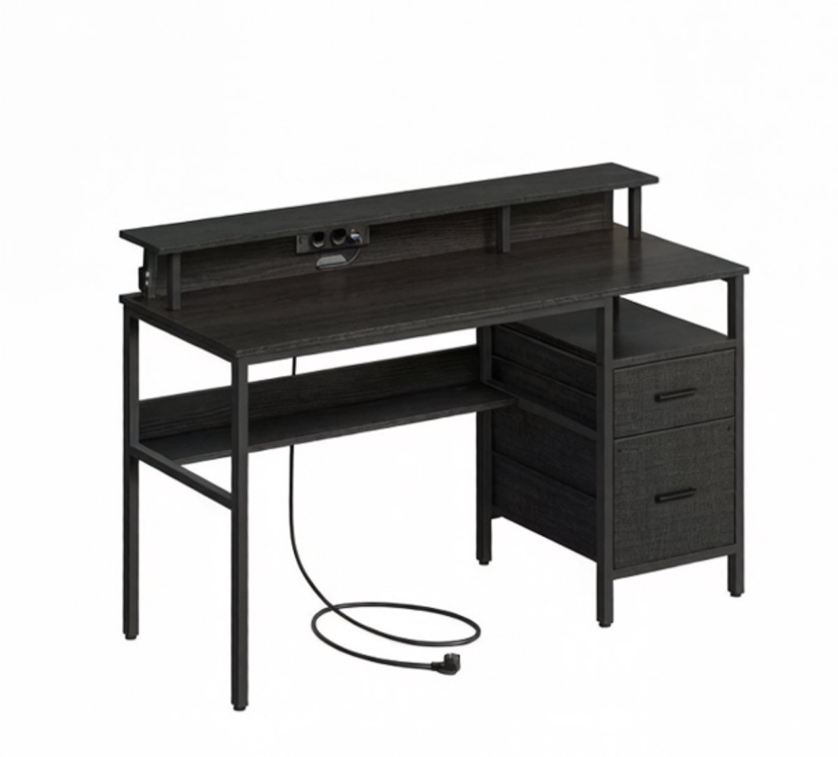 Bureau Computerbureau Zwart 55 x 135 x 90 cm, Bureau met Stopcontacten en USB, Monitorstandaard, LED Verlichting, Opbergruimte, Lades, Gaming Bureau, Thuiswerkplek, Schrijftafel, Metalen Frame, Multifunctioneel, Kantoor, Slaapkamer thumbnail 6