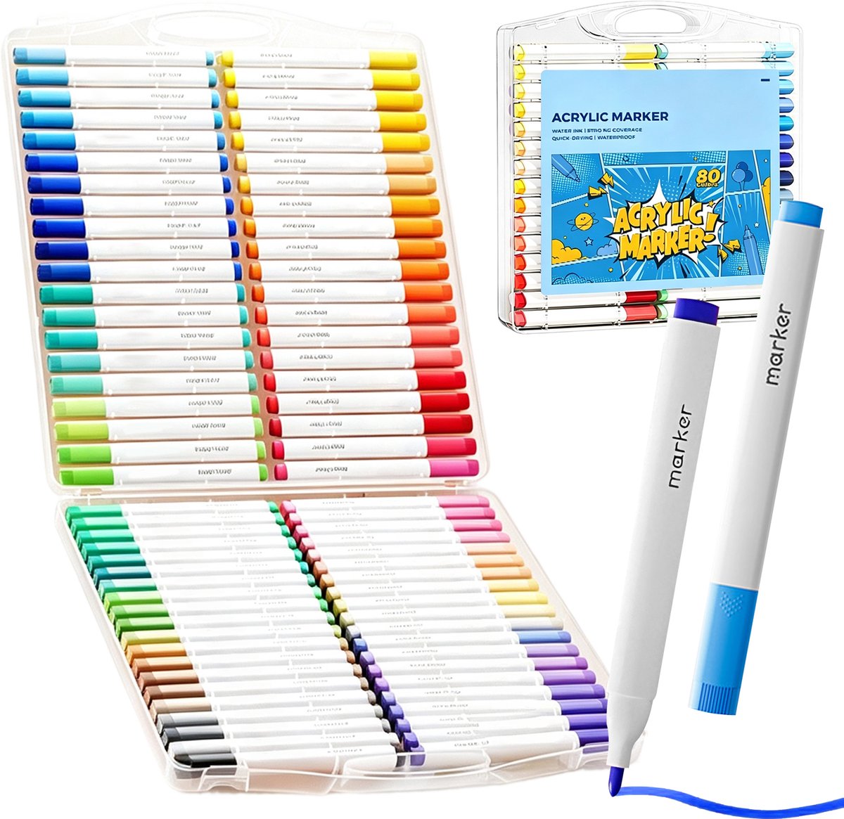 Fokelyi Acrylverf Markers 80 Kleuren - Watergedragen-Niet Doorschijnend-Stapelbaar-Markeer stiften-Alcoholvrij- Uitwasbare Stiften-Zacht Geurloos- Makkelijk Afwasbaar Op Huid
