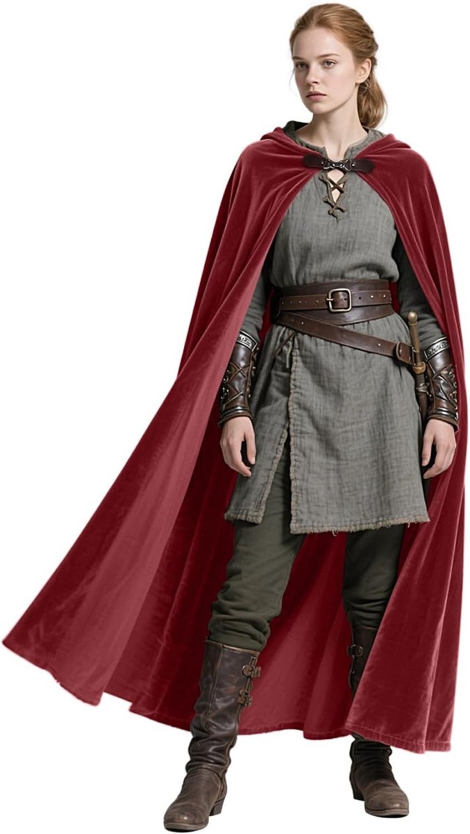 Medieval Cape met Kap voor Halloween Cosplay - Unisex Renaissance Kostuum in Rood, Perfect voor Feestjes en Thema-evenementen