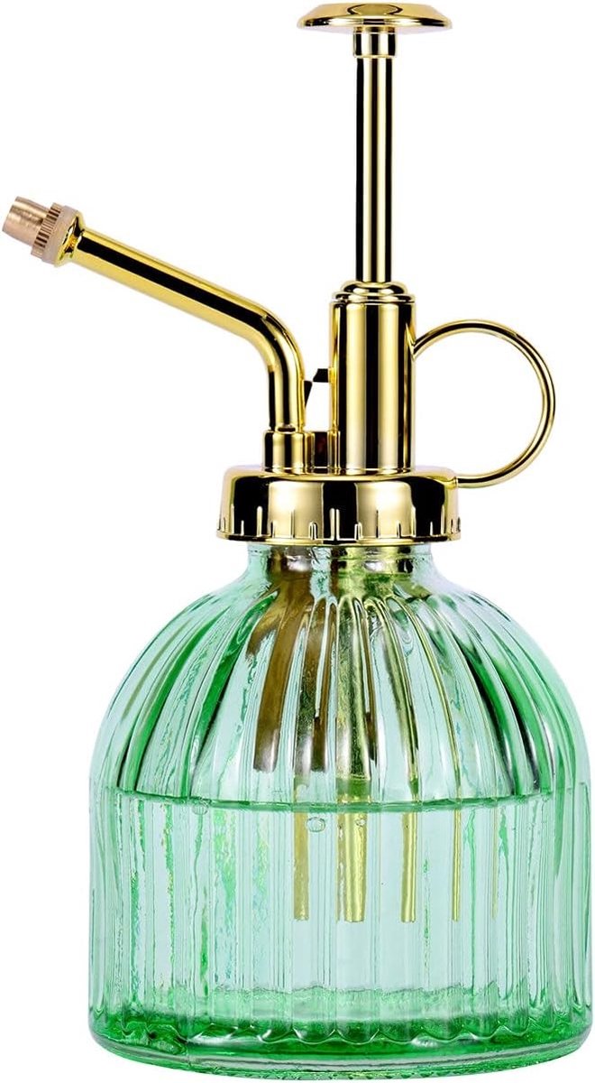 Elegant Groene Glazen Plantenspuit met Gouden Pomp | Ideaal voor Binnen en Buiten | Kleine Water Sprayfles voor Plantenverzorging en Huishoudelijk Gebruik