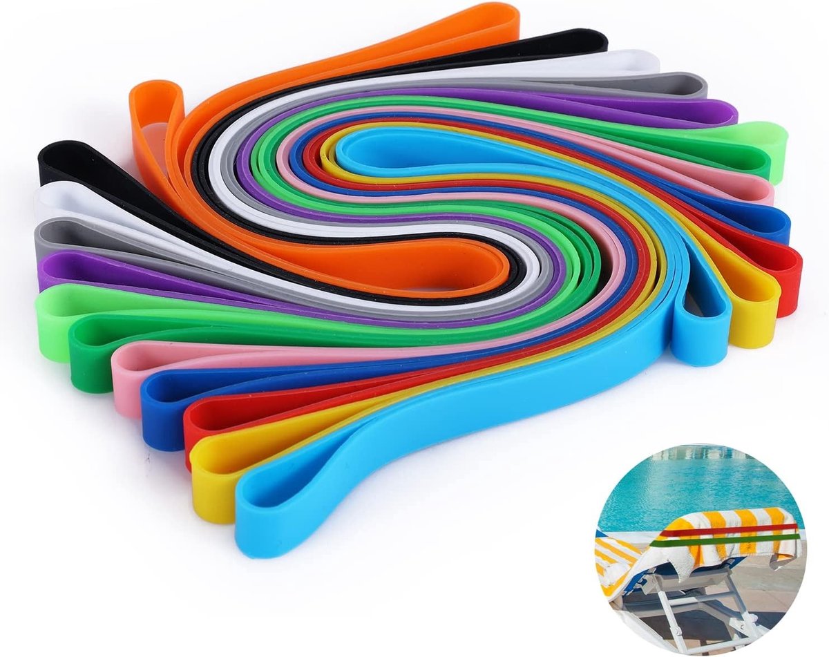 Handdoekbanden Clips - Multicolor - 30 cm - Rekbare Siliconen Strandhanddoekclips - Voor Strandstoelen en Zwembad