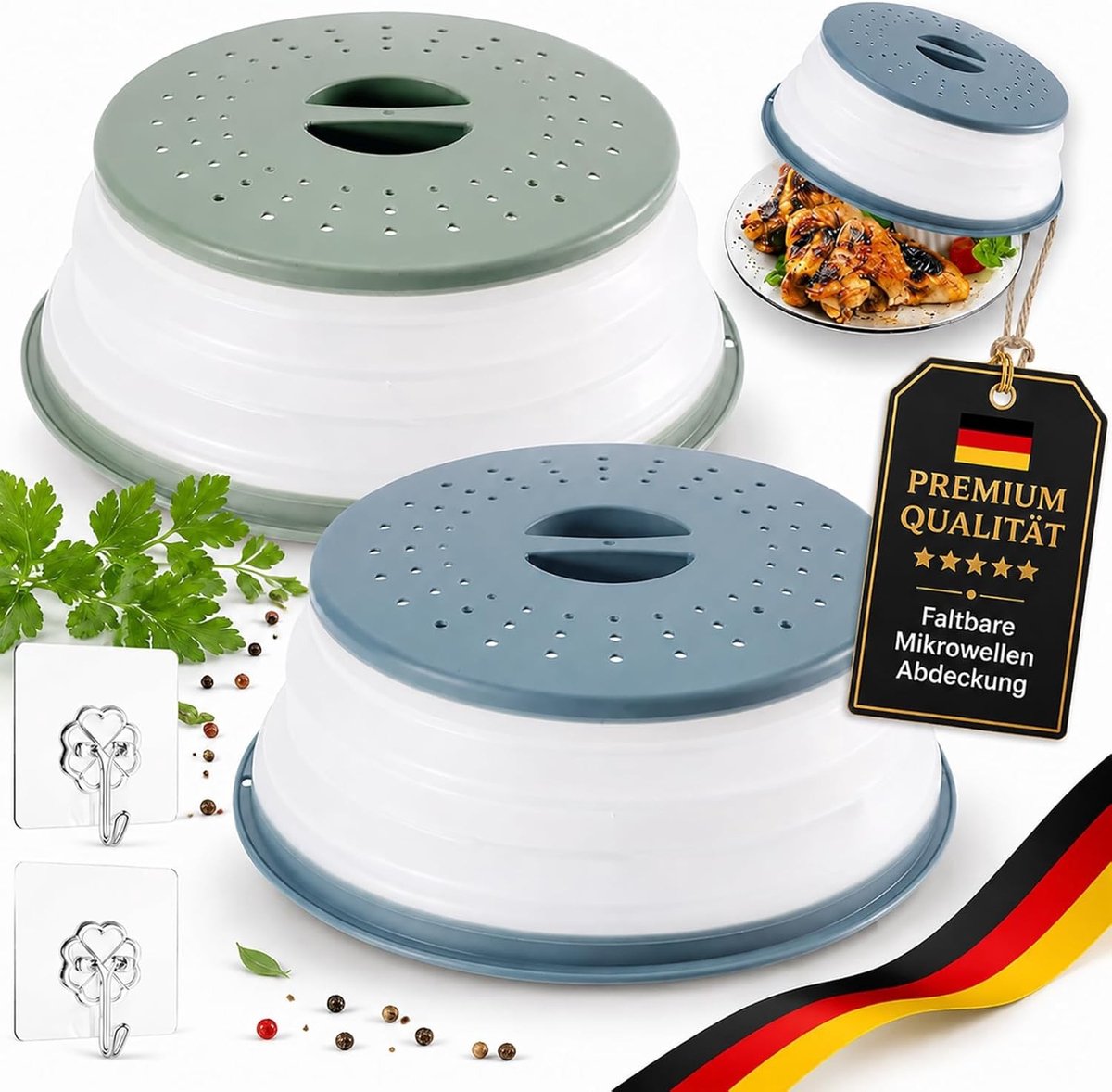 Set van 2 Opvouwbare Magnetron Deksel - Magnetron Deksel Bescherming tegen Spatten voor Fruit en Groenten (Grijs, Blauw)