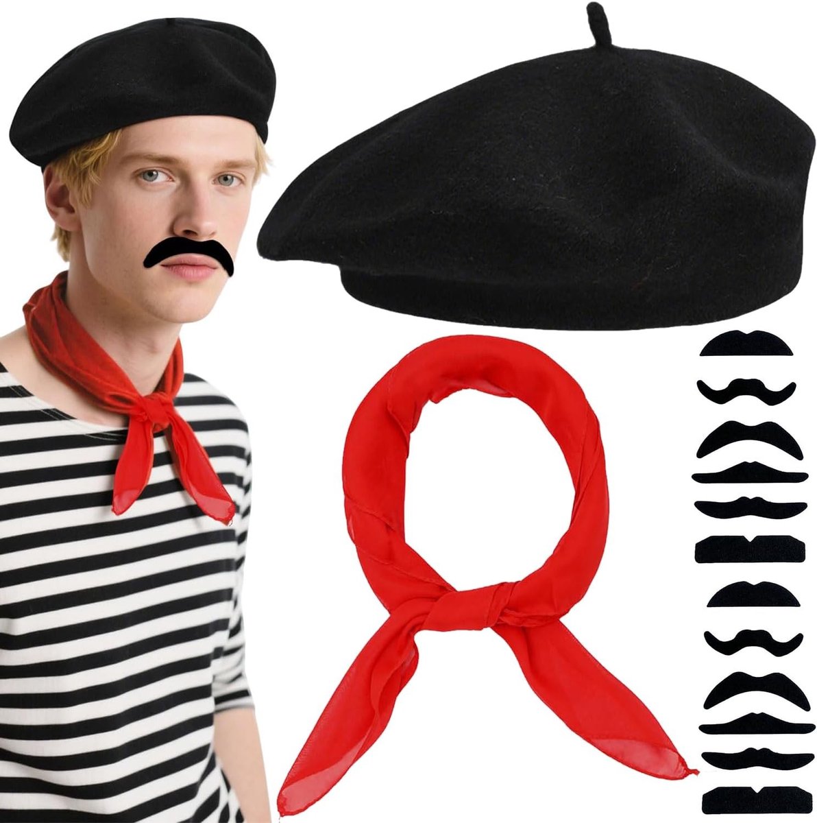 Unisex kostuumaccessoires set van 14 voor volwassenen met brillen, snor en sjaal voor Halloween en cosplay feestjes