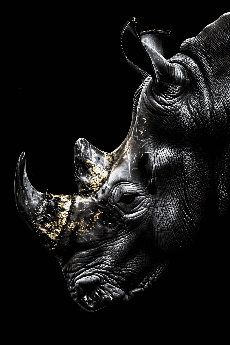 Rhino Poster - Gouden - Dieren - Kunst - Stijlvol - Natuur - posters - formaat 30x40cm - Wanddecoratie - XS2781MT