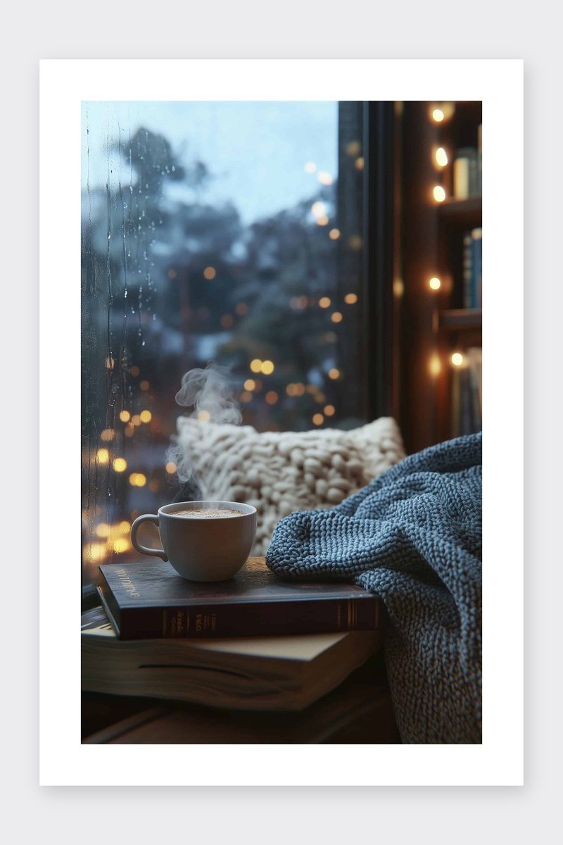 Chocolademelk Poster - Warme - Gezellig - Warme Drank - Chocolade - Winter - Koffie - posters - formaat 30x40cm - Wanddecoratie - BXS4387KMD - Met kader - passe-partouts stijl