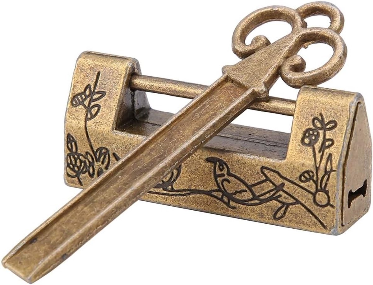 Mini Padlock in Traditionele Chinese Stijl met Magpie Bloem, Vintage Love Lock en Sleutel, Antieke Hangslot voor Lades en Decoratie