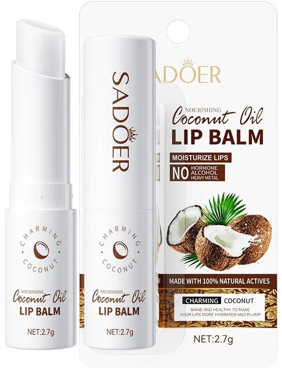 SADOER | Kokosnoot | Kokosnootolie Lipbalsem | Lipbalm | Coconut Oil | Natuurlijk Herstel van Donkere Lippen | Hydrateert , Voedt , Glans & Exfoliatie | Cocosnoot | Charming Cocunut| 100% Natural| Balsem voor lippen - lip protector | Lip st