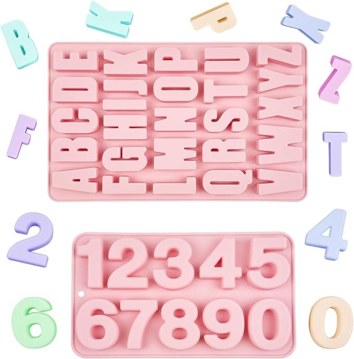 PolkaHome Siliconen Vormen Letters en Cijfers - 2 Stuks - Chocoladevorm - Roze