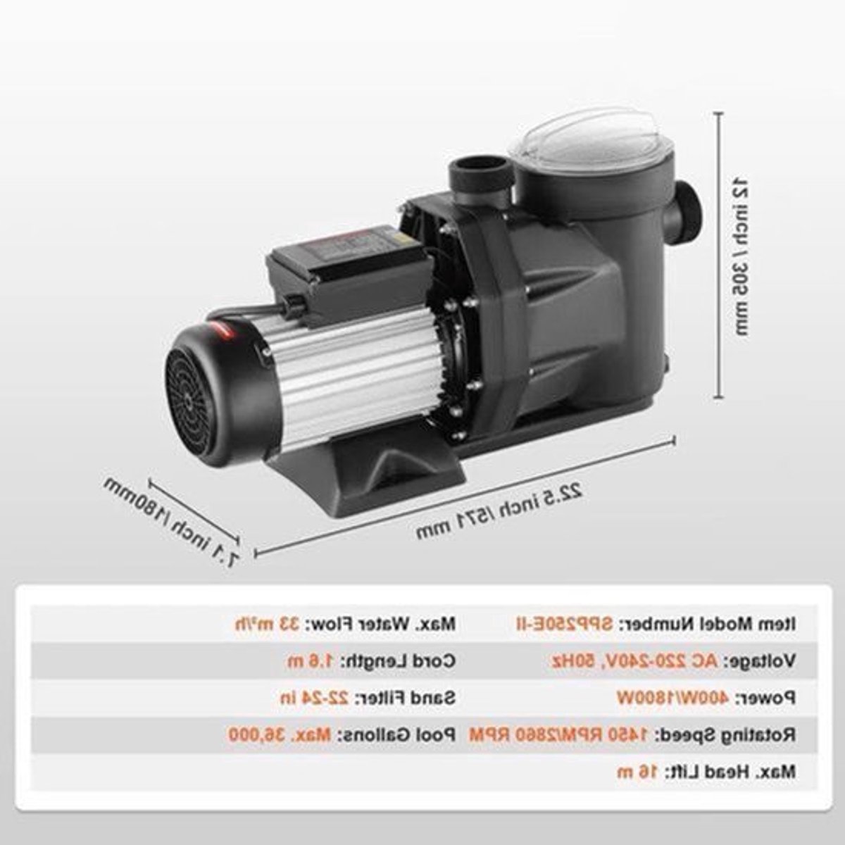 Zwembadpomp – 1 HP – Circulatiepomp voor Zwembad – 4223 GPH Capaciteit – Thermische Beveiliging – Stil en Krachtig – Voor Alle Watertypes – 33000 LH