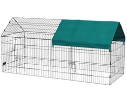 MODFU - Kleintiergehege - Met Dak - Weerbestendig - Buiten - Metaal/Polyester - Groen/ZwartMODFU Kleindierenren - 220x85x103 cm - Met Waterbestendig Dak - Buiten - Metaal/Polyester - Groen/Zwart