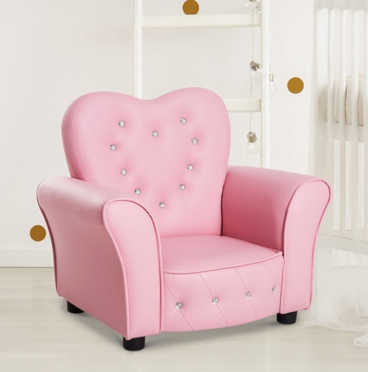 MODFU - Kinderfauteuil - Armleuningen En Knopen - Klassiek - Kinderkamer - Hout En Kunstleer - Roze