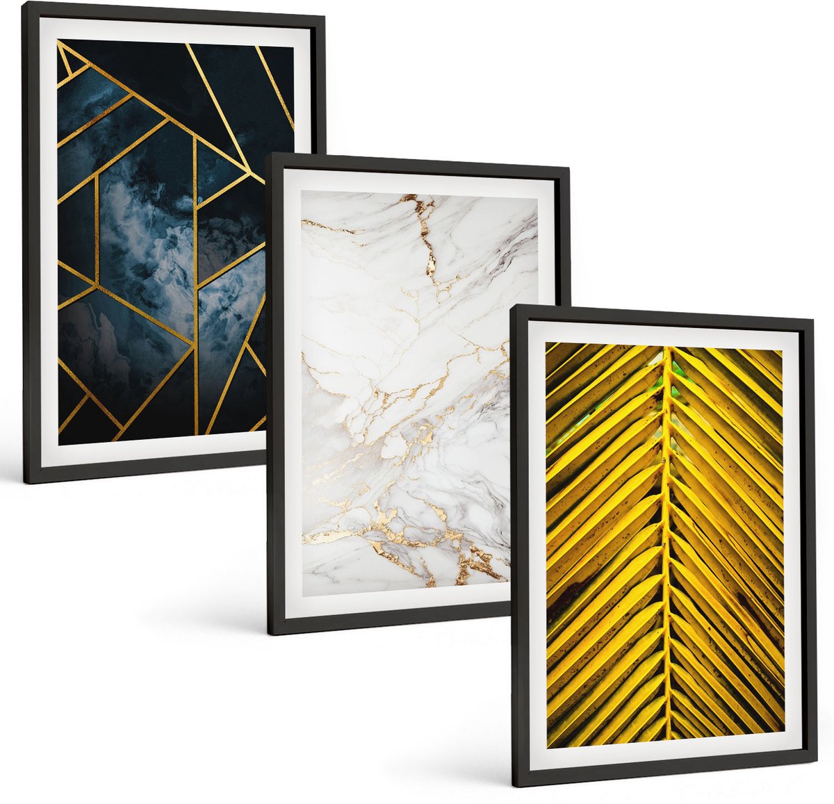 Coloray 3-Delige Schilderij Set - Moderne Geometrische Patronen En Natuurlijke Plantmotieven - 40 x 60 cm - Stijlvolle Muurdecoratie - Kantoor - Woonkamer Decoratie
