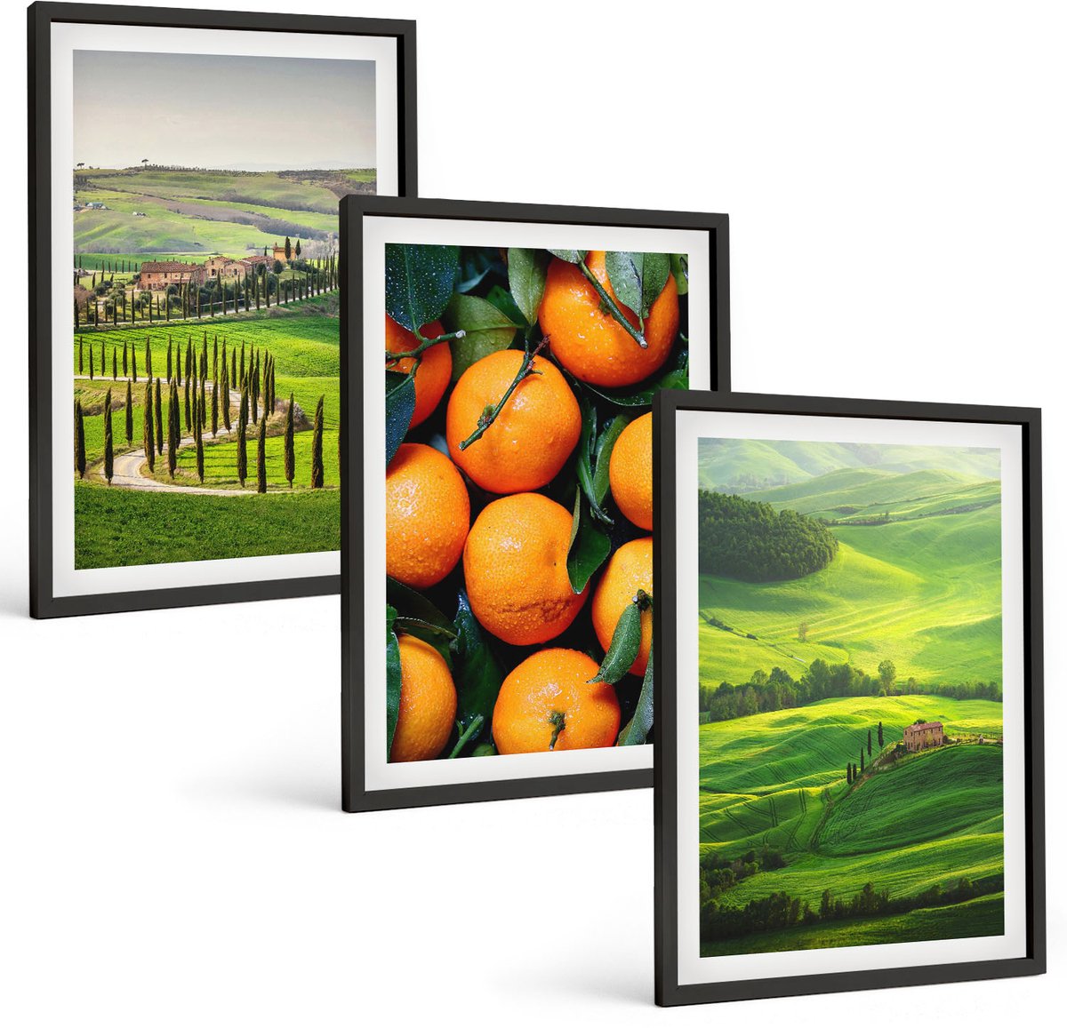 Coloray 3-Delige Schilderij Set - Italiaans Plattelandslandschap Met Sinaasappelbomen En Natuur - 40 x 60 cm - Decoratieve Schilderijen - Woonkamer - Interieur - Interieur Decoratie