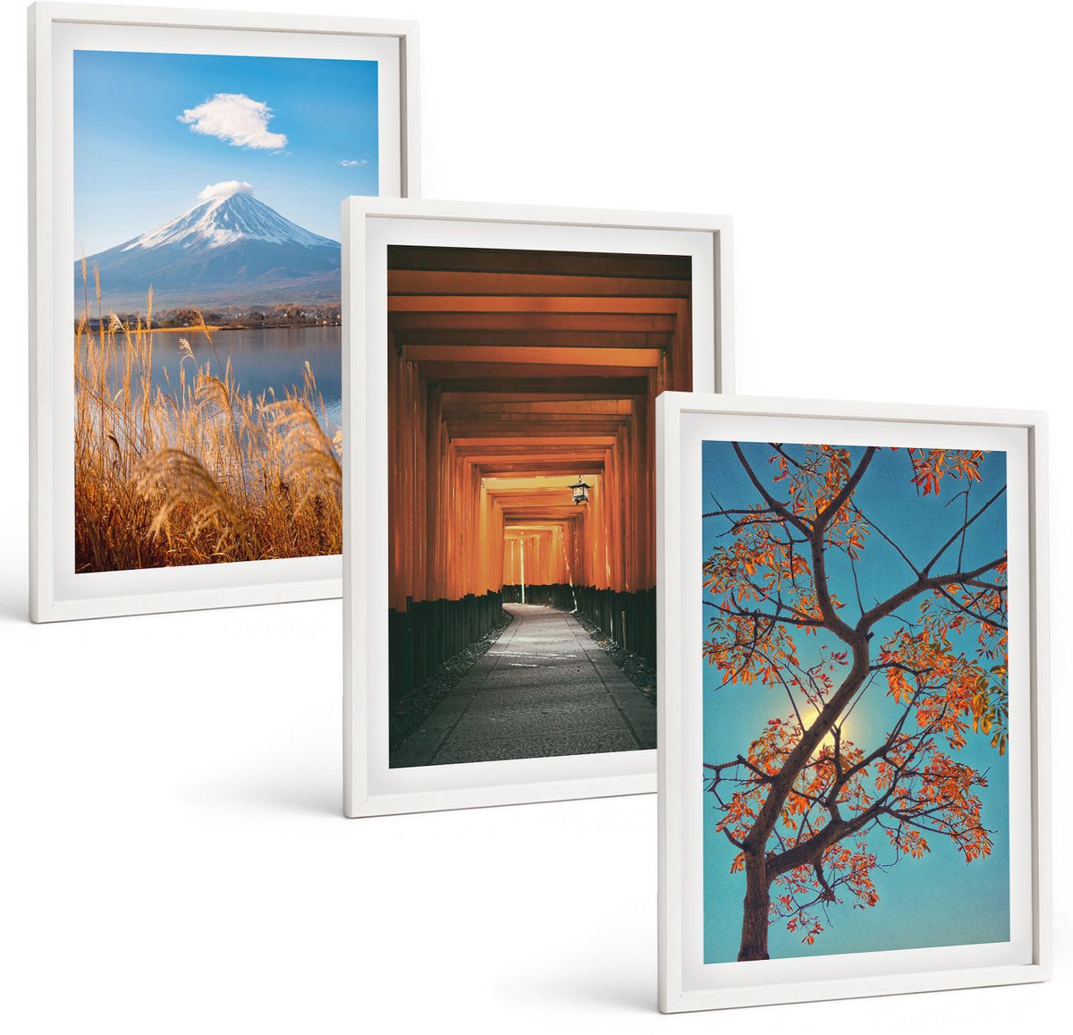 Coloray 3-Delige Schilderij Set - Japanse Landschappen, Natuur En Architectuur Van Azië - 40 x 60 - Wanddecoratie - Schilderijen Set - Interieur - Woonkamer Decoratie
