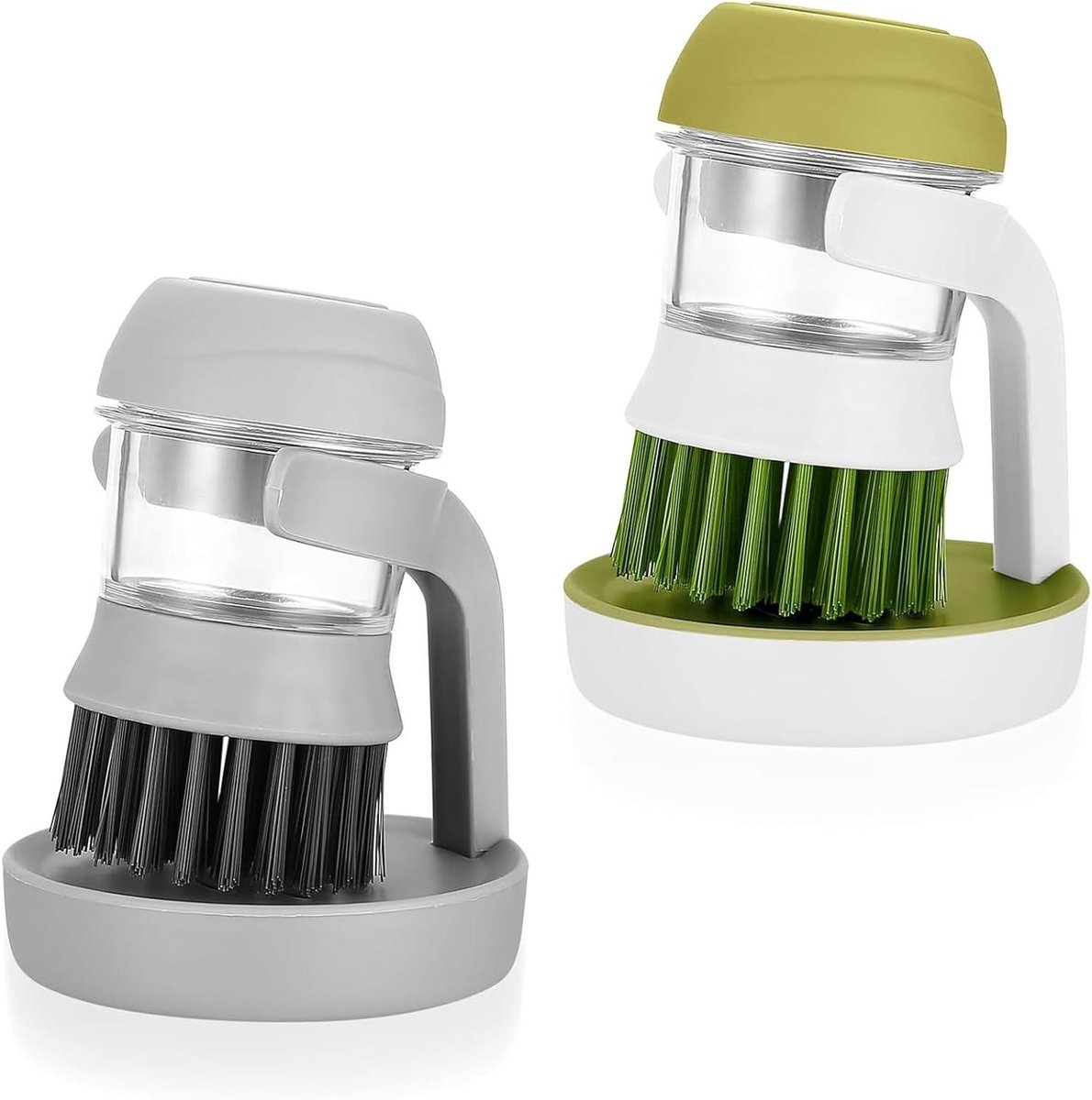 Reinigingsborstels met Dispenser - Afwasborstels Set - Keuken Schoonmaken - Geïntegreerde Zeepdispenser - 2 Stuks - Grijs en Groen