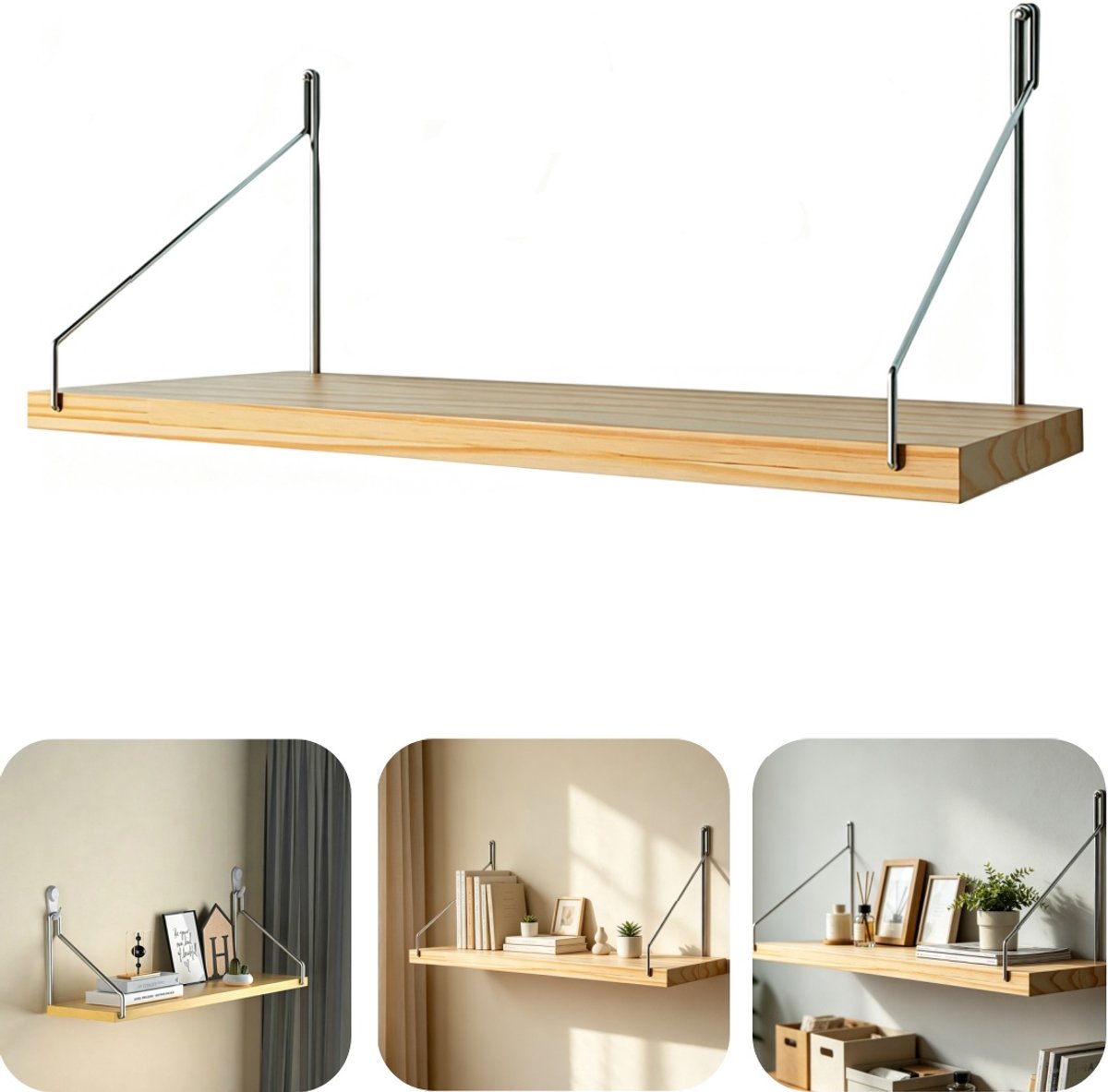 Opbergrek - Wandopbergrek - Decoratierek - Fotolijstdisplayrek - Boekopbergrek - Geen boren nodig - Herbruikbaar - Sterk draagvermogen - Opbergaccessoires - Geschikt voor studeerkamer, woonkamer, slaapkamer (bruin, 40*15cm)