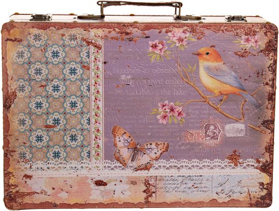1290 houten kist met leren bekleding en metalen scharnieren - vintage look met ornamenten - set — afbeelding 3
