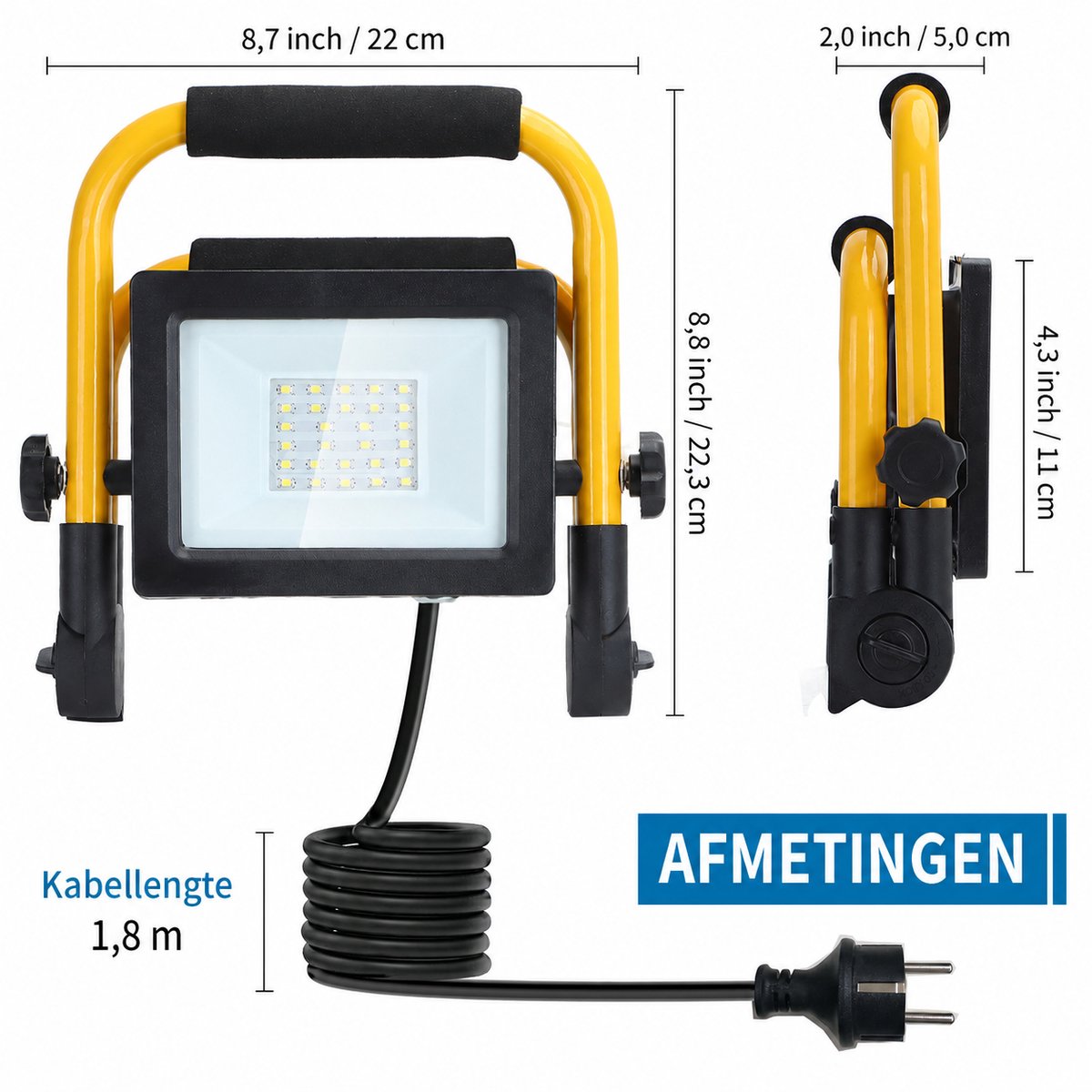 13VRQ - LED Werklamp - Bouwlamp - 20W - 1800lm - IP44 - 6500K Daglicht wit - incl. 1.8m Aansluitstekker van Aigostar — cadeau in Tuin & Klussen - foto 3