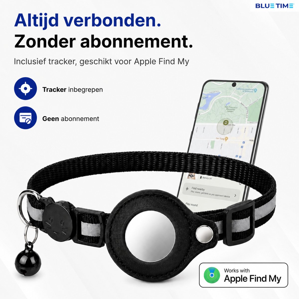 BlueTime® Kattenhalsband - Katten Bandje met Tracker - Halsband Incl. GPS Tag voor Apple Find My - Verstelbaar met Veiligheidssluiting en Belletje - voor Kat & Kitten - Zonder Abonnement - Air Cat Collar - Oranje thumbnail 4