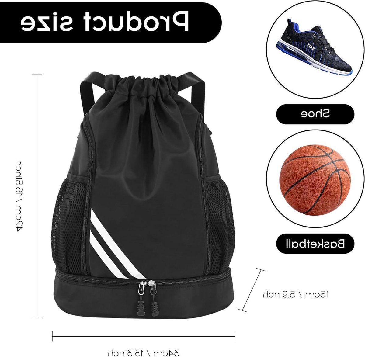 Sporttas met trekkoord - Rugzak Gymtas - Sport en Reizen - Waterdicht en Stofdicht - 45 x 33 cm - Zwart