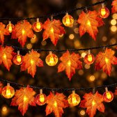 Herfstdecoratie Lichtsnoer - 3 meter 20 leds - Lichtketting - lichtsnoer herfstblaadjes - Herfstdeko Lichtslinger - Oranje esdoornblaadjes - Herfst decoratie - Esdoornbladeren, pompoen - op batterij - Herfst, Thanksgiving en Halloween