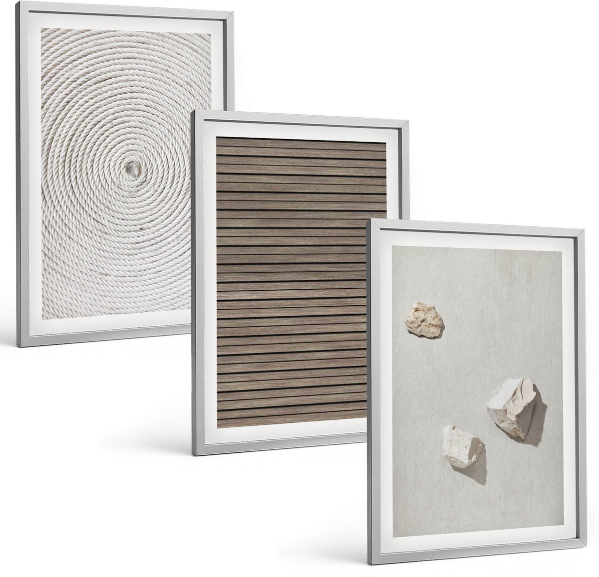 Coloray 3-Delige Schilderij Set - Natuurlijke Texturen: Hout, Stenen, Touw - 40 x 60 cm - Decoratieve Schilderijen - Woonkamer - Interieur - Moderne Wanddecoratie