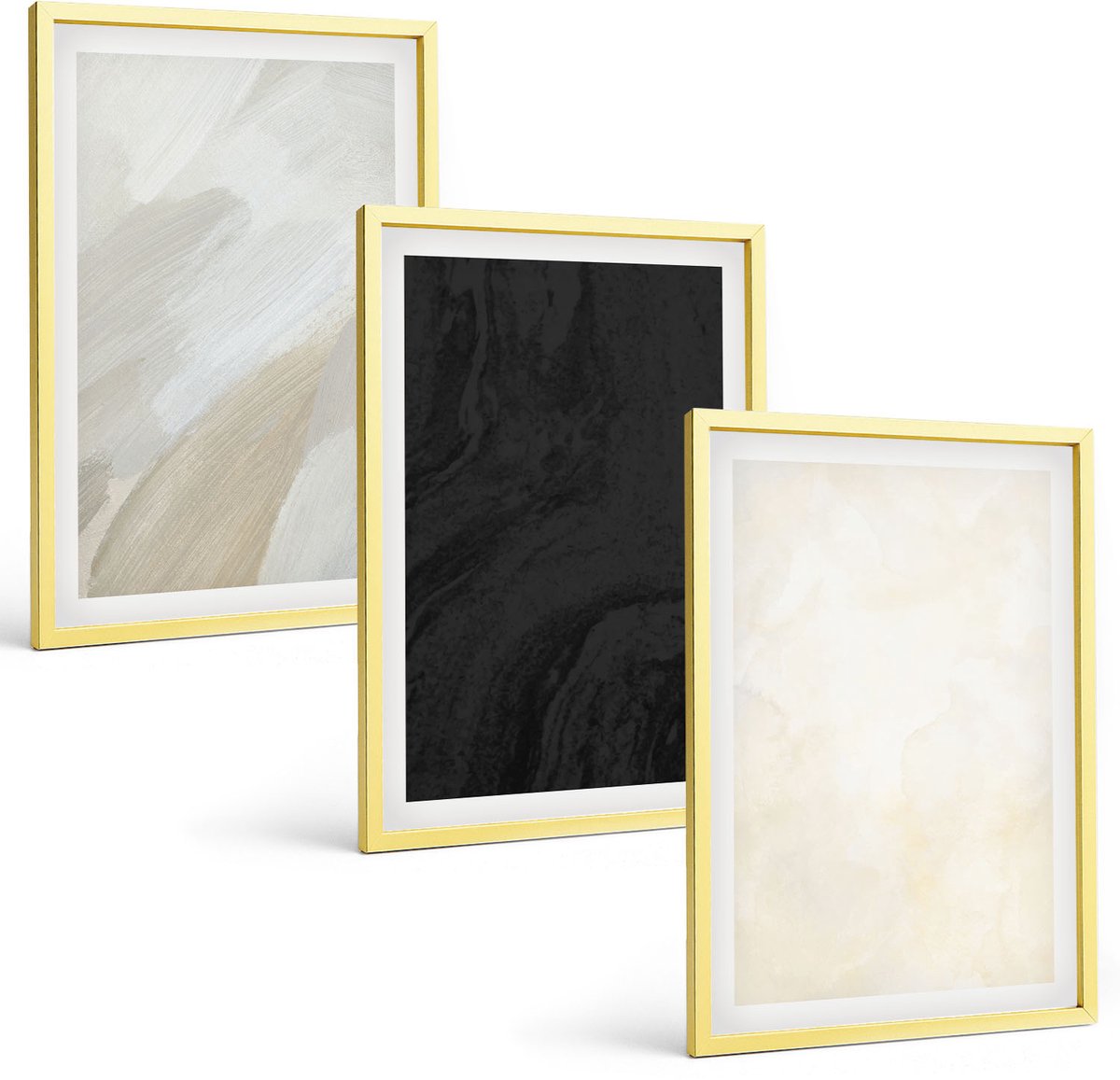 Coloray 3-Delige Schilderij Set - Structuren In Verschillende Tinten Minimalisme - 40 x 40 cm En 40 x 60 cm - Wanddecoratie - Schilderijen Set - Kantoor - Moderne Wanddecoratie