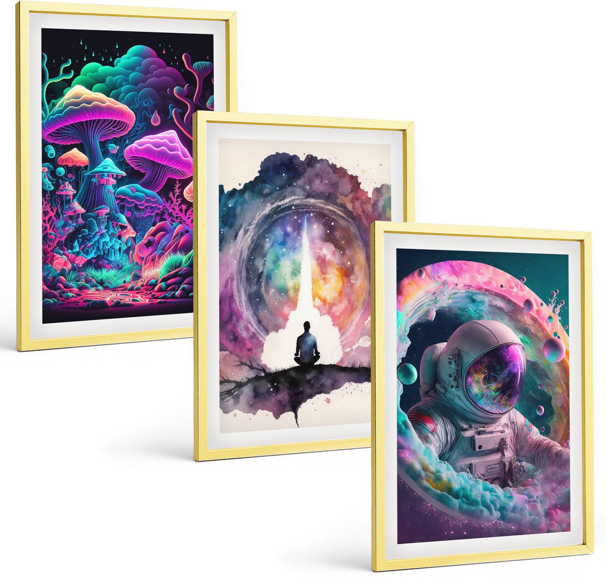 Coloray 3-Delige Schilderij Set - Interessante Portretten Van Honden En Paarden In Een Elegante Stijl. - 40 x 40 cm En 40 x 60 cm - Stijlvolle Muurdecoratie - Slaapkamer