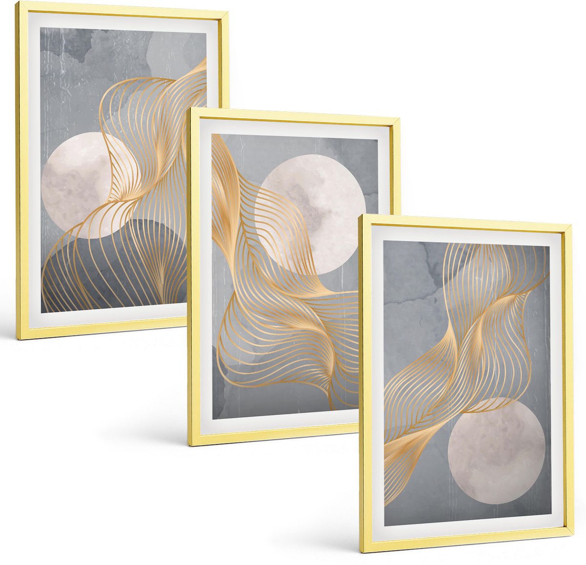 Coloray 3-Delige Schilderij Set - Bladrijke Planten Met De Woorden Leef, Lach, Houd Van - 40 x 40 cm En 40 x 60 cm - Decoratieve Schilderijen - Wanddecoratie - Hal - Stijlvolle Muurdecoratie