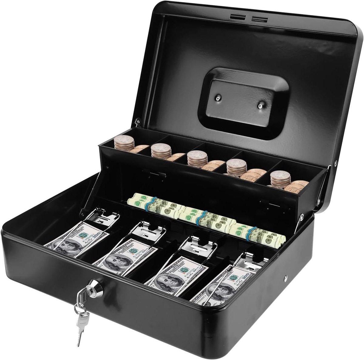 Geldcassette Afsluitbaar - Kassalade Box - Veilig Opbergen - Met 2 Sleutels - 30 x 24 x 9 cm - Zwart