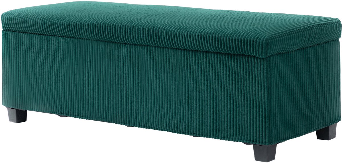 Opbergbankje - voetenbankje - voetensteun - corduroy voetensteun met deksel - voor de woonkamer - slaapkamer - hal - 112 x 42 x 40 cm - groen