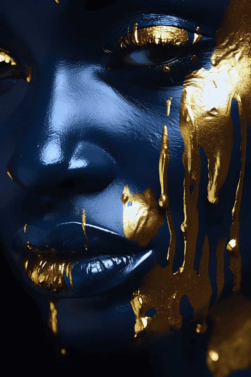 Poster Abstract - Gezicht - Kamerdecoratie - Goud Blauw - posters - formaat 70x100cm - Aesthetic - Wanddecoratie - Moderne Kunst - Aesthetic room decor - L1645MT