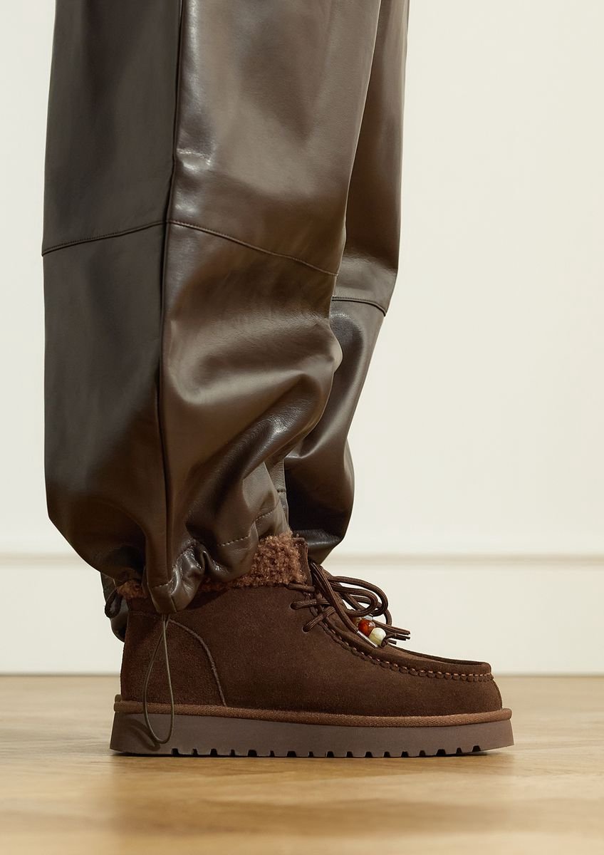 Manfield - Dames - Donkerbruine suède snowboots - Maat 41