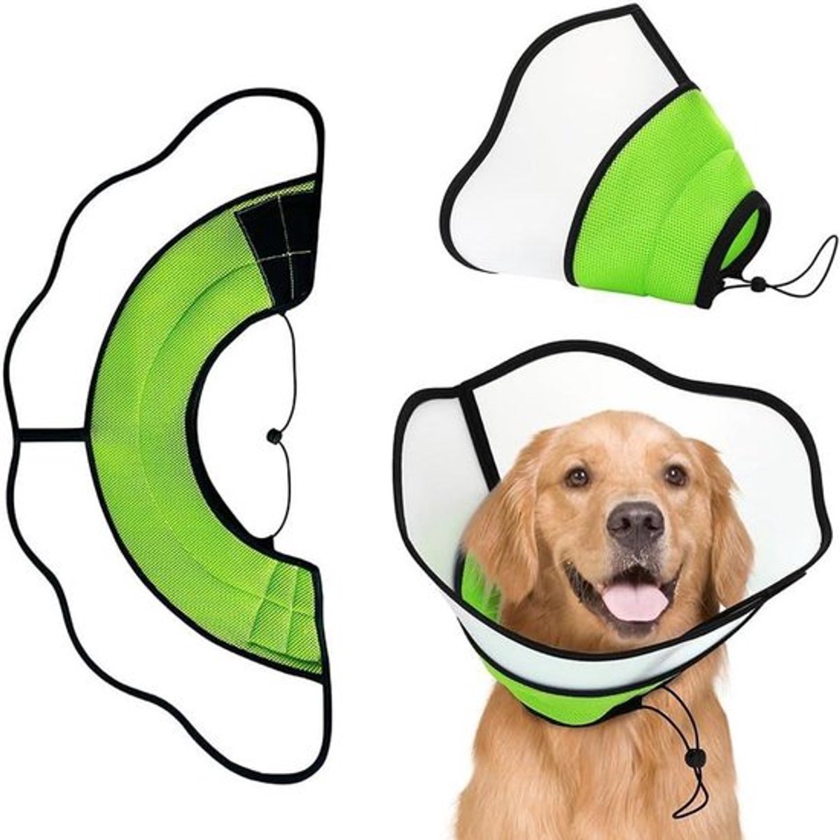 KZQ Herstelkraag voor honden – Verstelbare kraag van zachte stof met klittenband – Geschikt voor honden en katten - Nekomtrek: 38–47 cm – Maat L – Neongroen