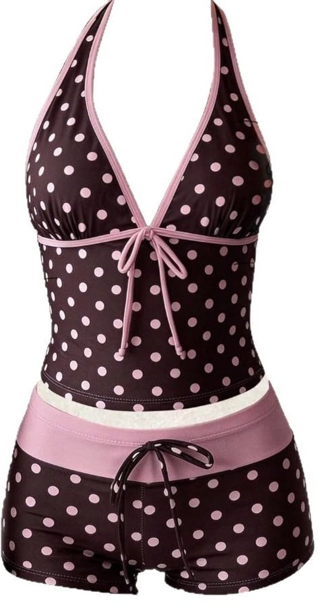 Y2k Vintage 2-delige bikiniset, coquette, halter, tankini-top met shorts voor dames