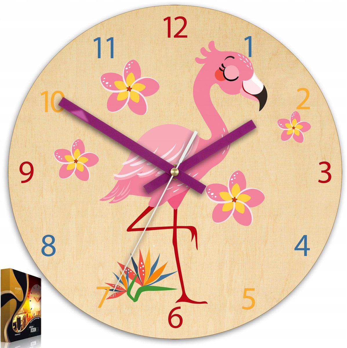 Moderne Flamingo Wandklok voor Kinderkamer - Stille Urwerk