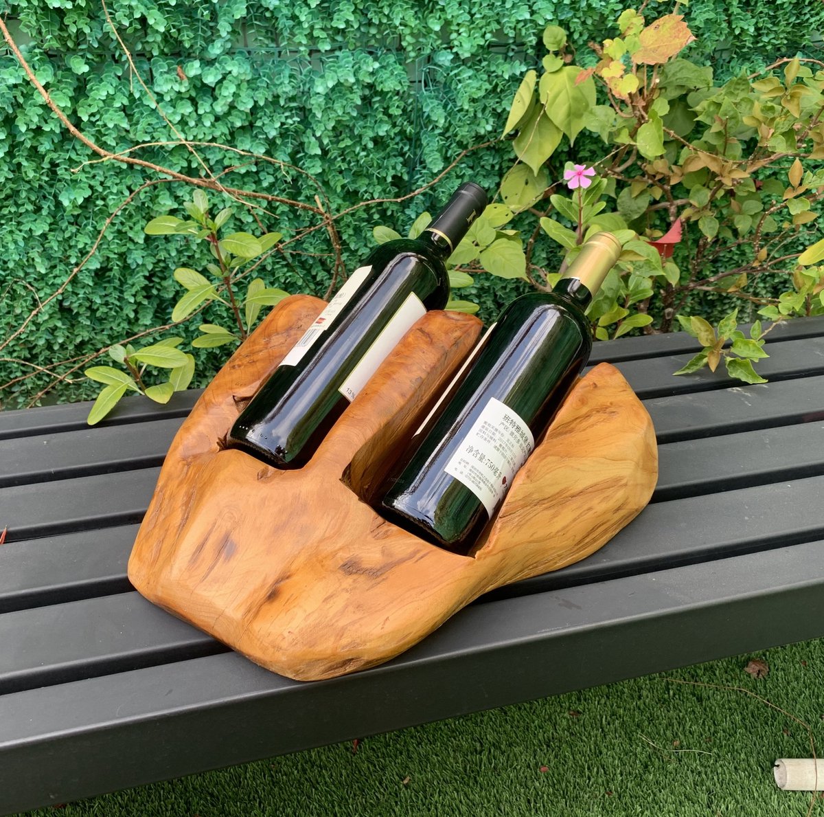 MODFU - Wijnrek - 2 Flessen - Onregelmatig Design - Tafelmodel - Hout - Houtkleur