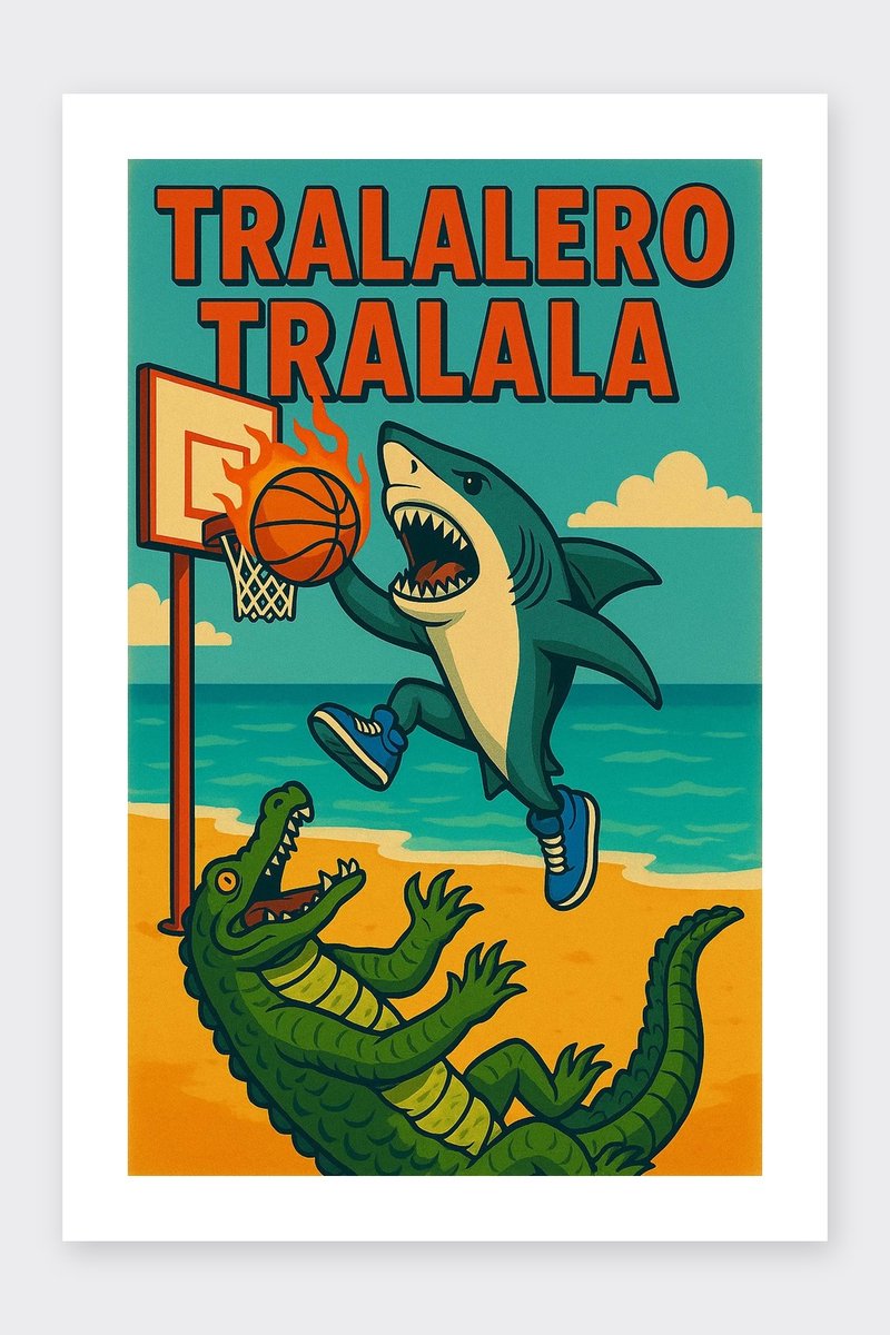 Tralalero Tralala Poster - Dieren Posters - Teksten - Passe-Partouts Effect - Wanddecoratie Woonkamer - 180 gram papier - BL6154AZ - Formaat 70 x 100cm