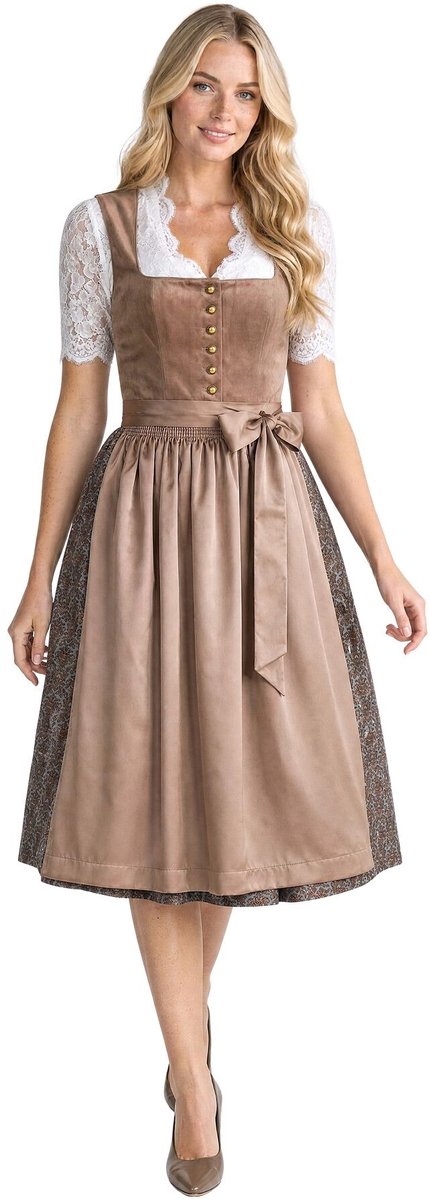 dressforfun Midi Dirndl Sandra - 34 - Bruin - Verkleedkleding Oktoberfest - Duitse Jurk - Feestkleding - Klederdracht - Vrouwenkostuum - Feest - Partykleding